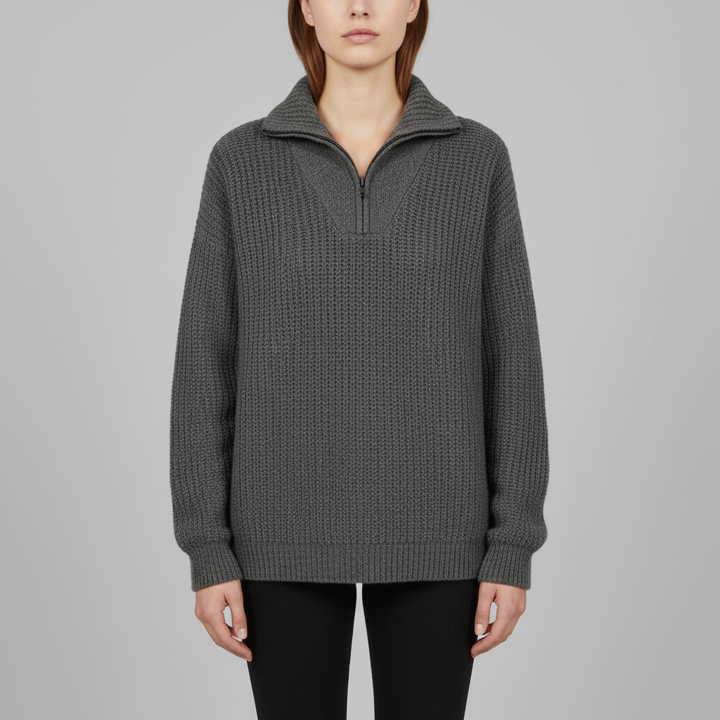Dafina | Women's V-Neck Zipper Sweater in Cotton-Acrylic Blend 8