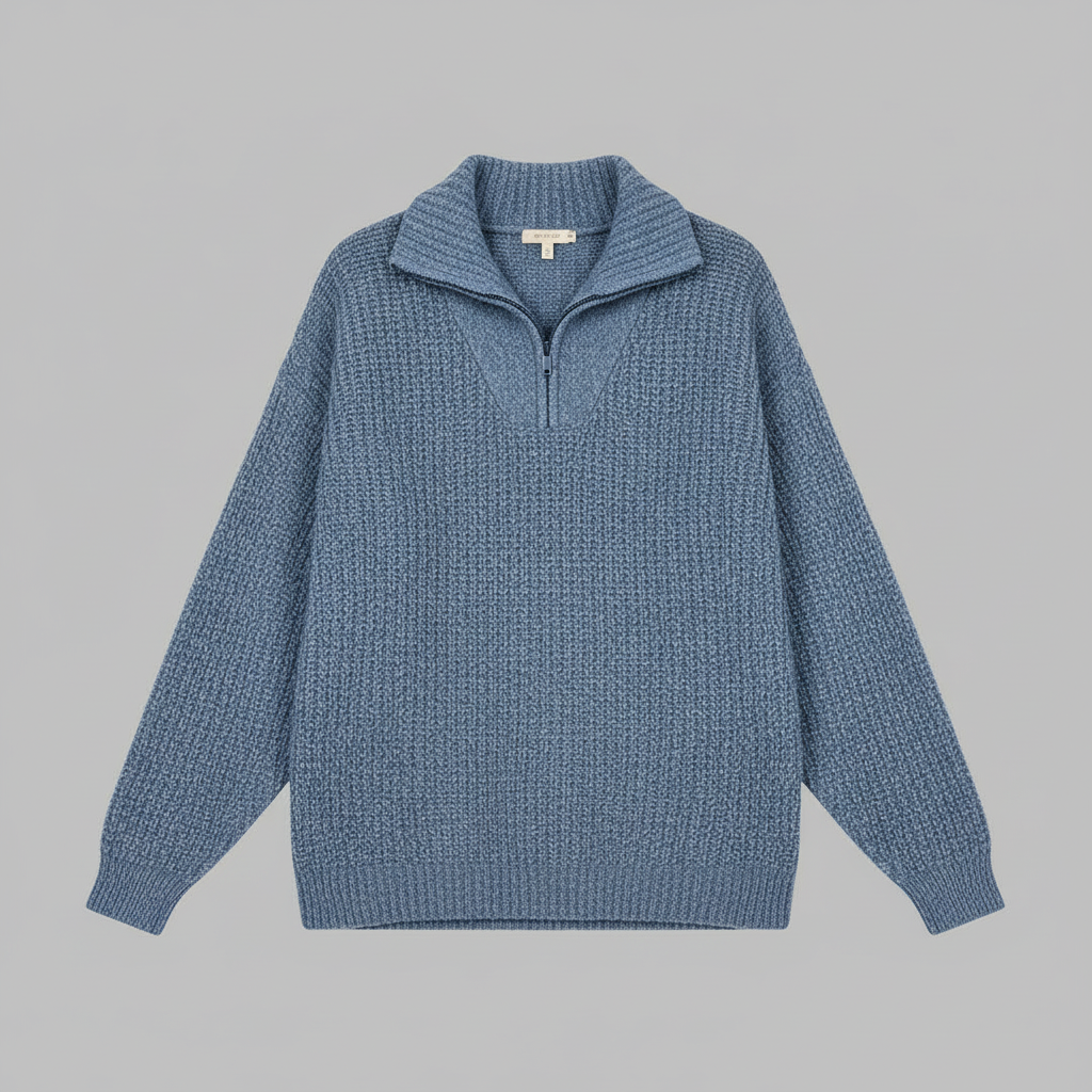 Dafina | Women's V-Neck Zipper Sweater in Cotton-Acrylic Blend 0