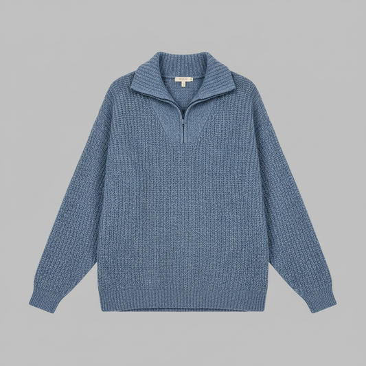 Dafina | Women's V-Neck Zipper Sweater in Cotton-Acrylic Blend 0