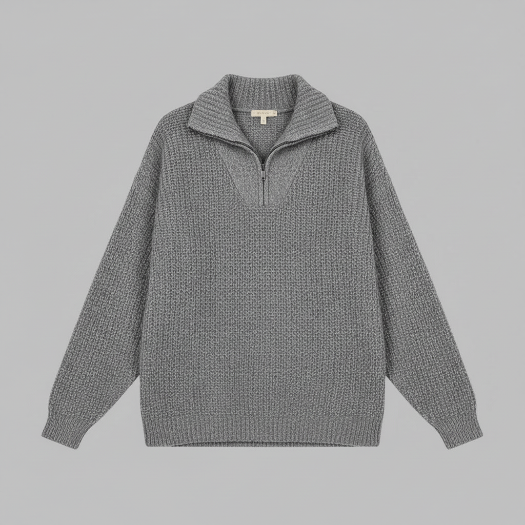 Dafina | Women's V-Neck Zipper Sweater in Cotton-Acrylic Blend 1