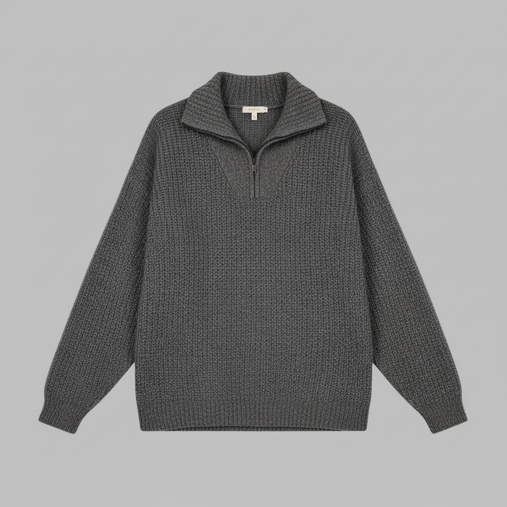 Dafina | Women's V-Neck Zipper Sweater in Cotton-Acrylic Blend 2