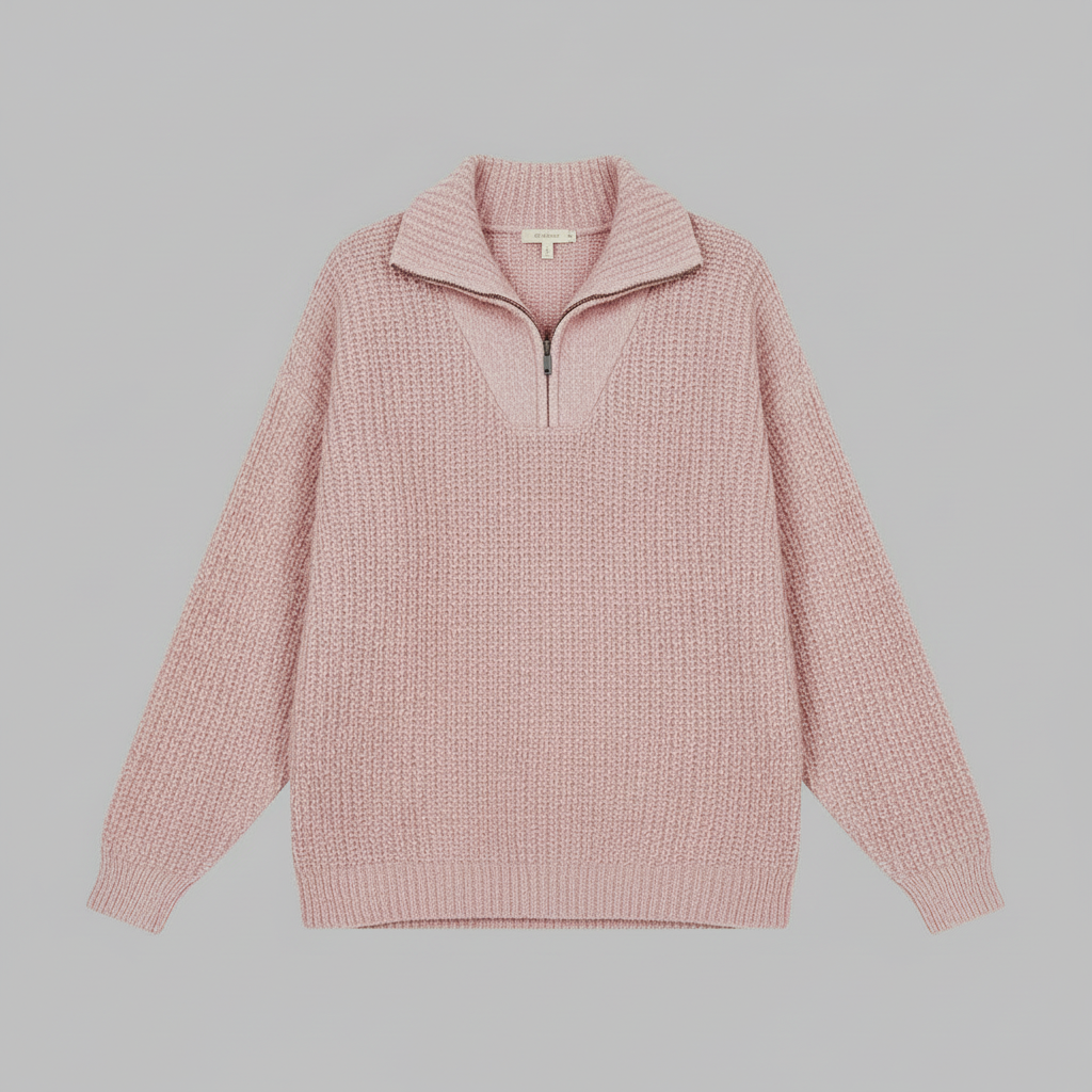 Dafina | Women's V-Neck Zipper Sweater in Cotton-Acrylic Blend 3