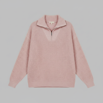 Dafina | Women's V-Neck Zipper Sweater in Cotton-Acrylic Blend 3