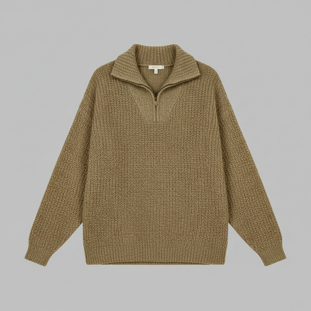 Dafina | Women's V-Neck Zipper Sweater in Cotton-Acrylic Blend 4