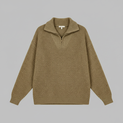 Dafina | Women's V-Neck Zipper Sweater in Cotton-Acrylic Blend 4