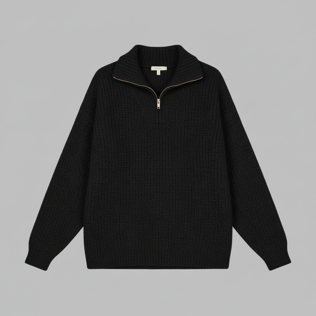 Dafina | Women's V-Neck Zipper Sweater in Cotton-Acrylic Blend 5
