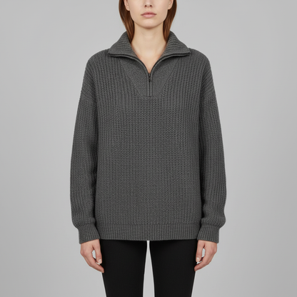 Dafina | Women's V-Neck Zipper Sweater in Cotton-Acrylic Blend 8