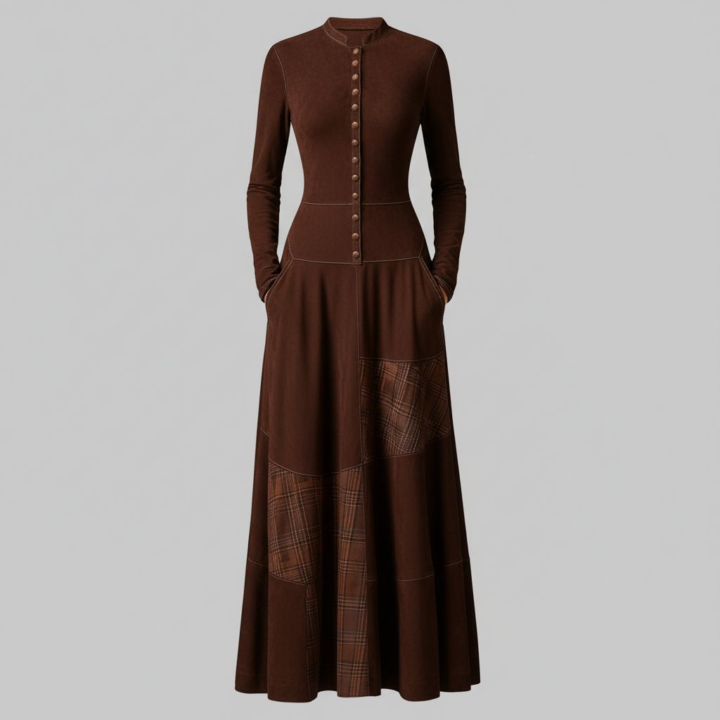 Fringilla | Vintage Plaid Suede Maxi Dress for Women 0