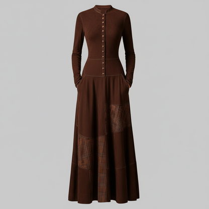 Fringilla | Vintage Plaid Suede Maxi Dress for Women 0