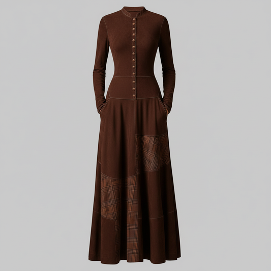 Fringilla | Vintage Plaid Suede Maxi Dress for Women 0