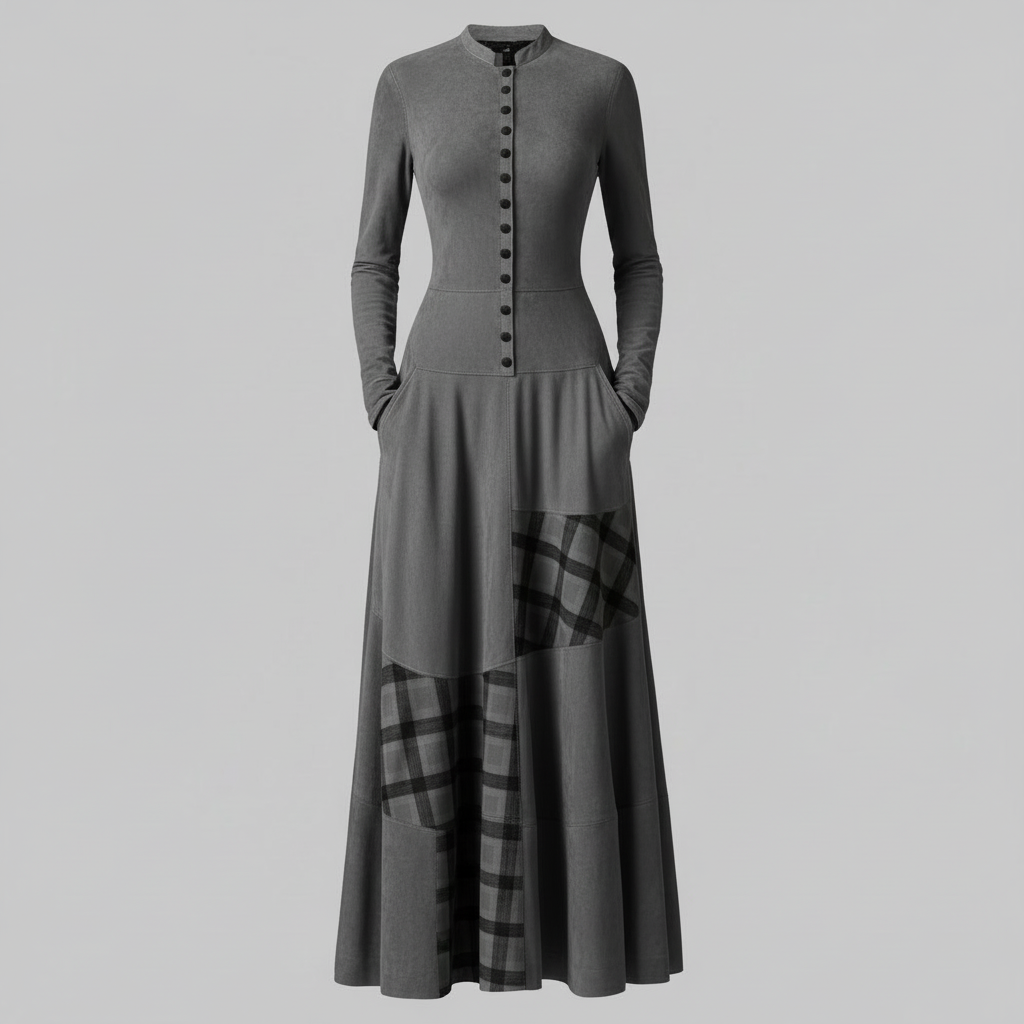 Fringilla | Vintage Plaid Suede Maxi Dress for Women 1