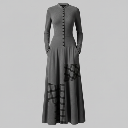 Fringilla | Vintage Plaid Suede Maxi Dress for Women 1