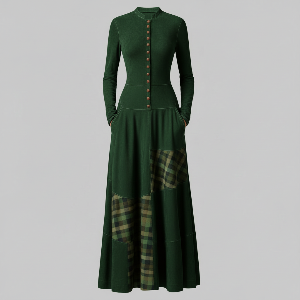 Fringilla | Vintage Plaid Suede Maxi Dress for Women 2