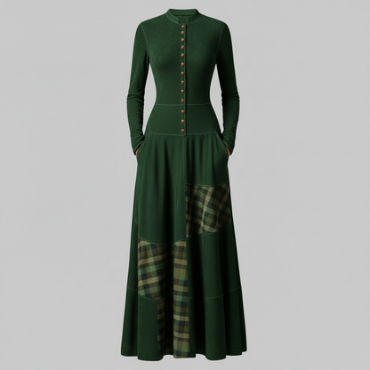 Fringilla | Vintage Plaid Suede Maxi Dress for Women 2