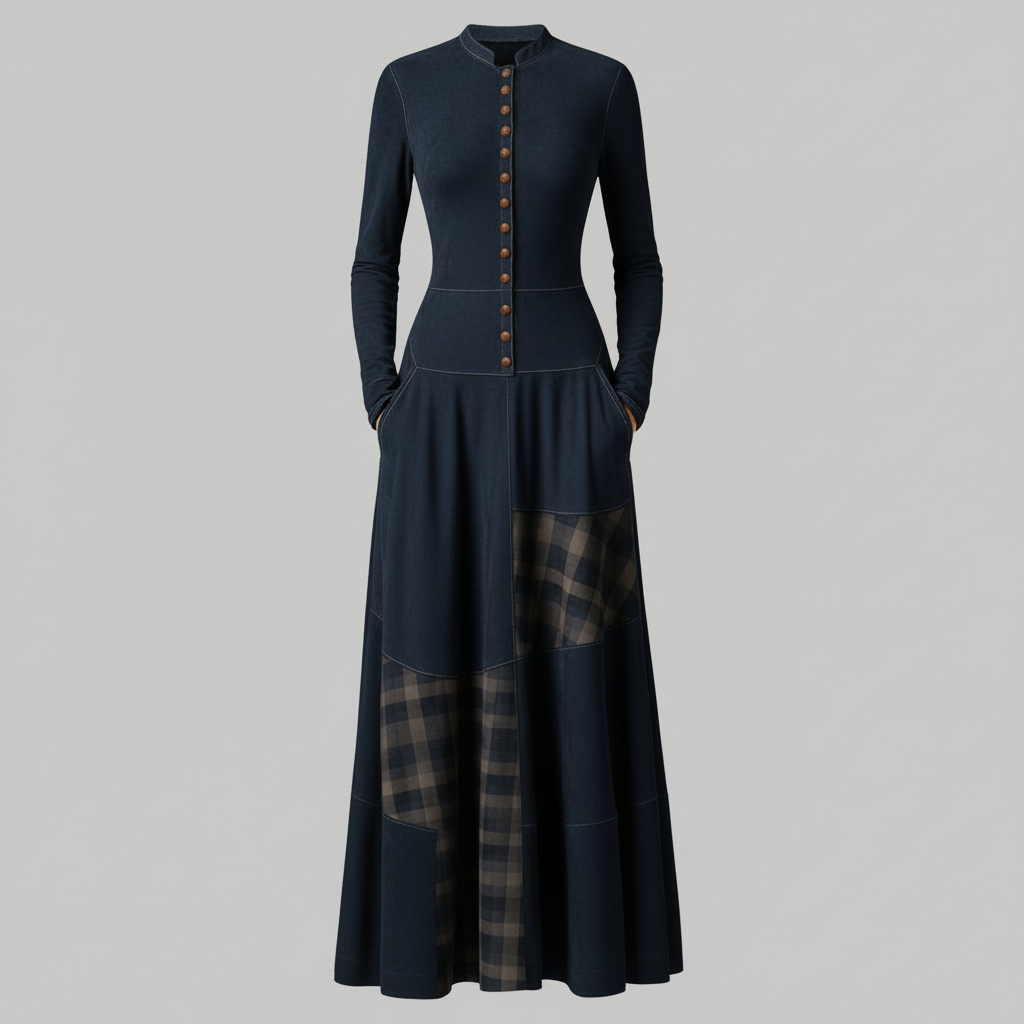 Fringilla | Vintage Plaid Suede Maxi Dress for Women 3