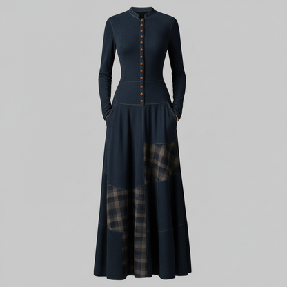 Fringilla | Vintage Plaid Suede Maxi Dress for Women 3
