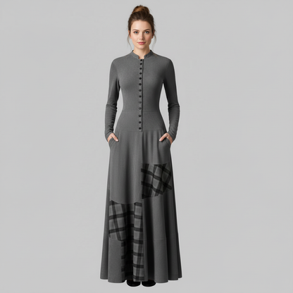Fringilla | Vintage Plaid Suede Maxi Dress for Women 4