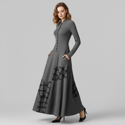 Fringilla | Vintage Plaid Suede Maxi Dress for Women 6