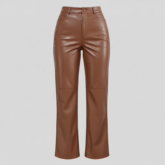 High Waist Wide Leg Leather Pants | Women's Trousers 0