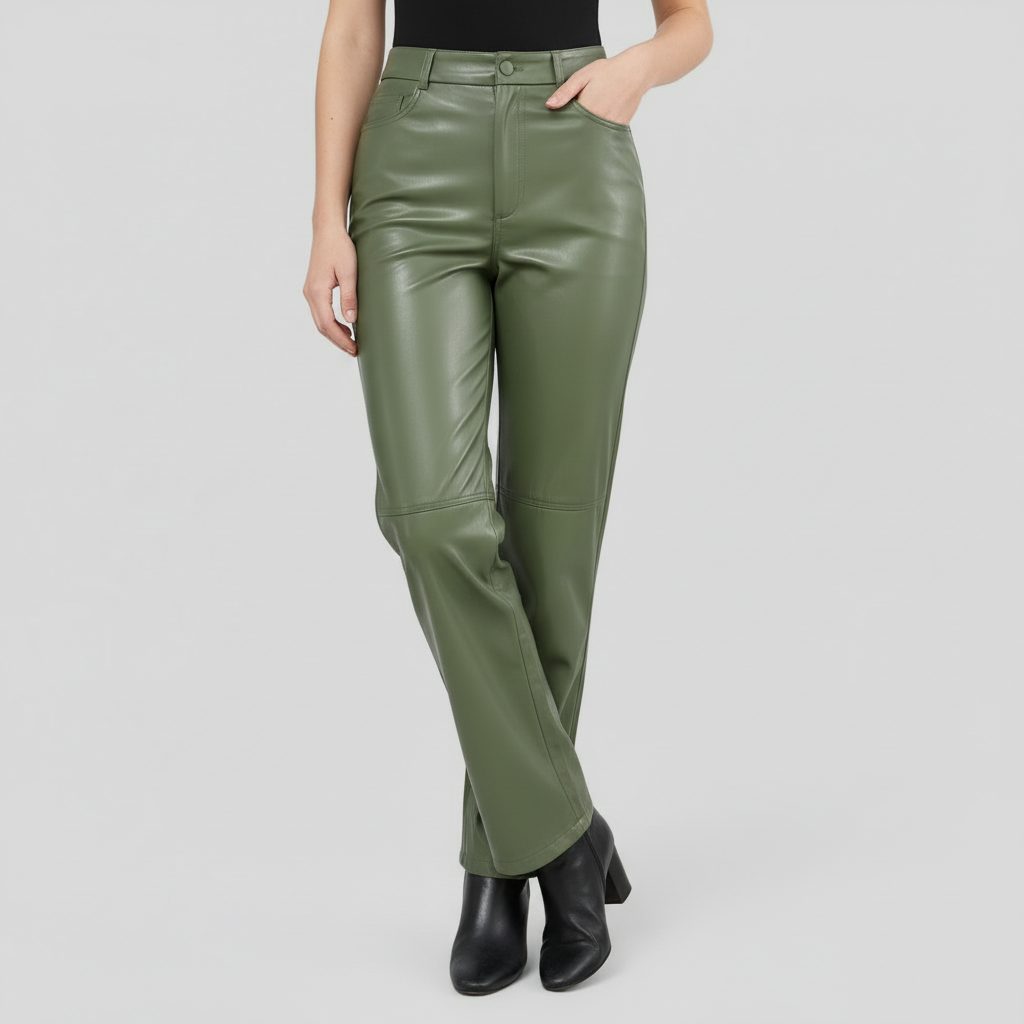 High Waist Wide Leg Leather Pants | Women's Trousers 3