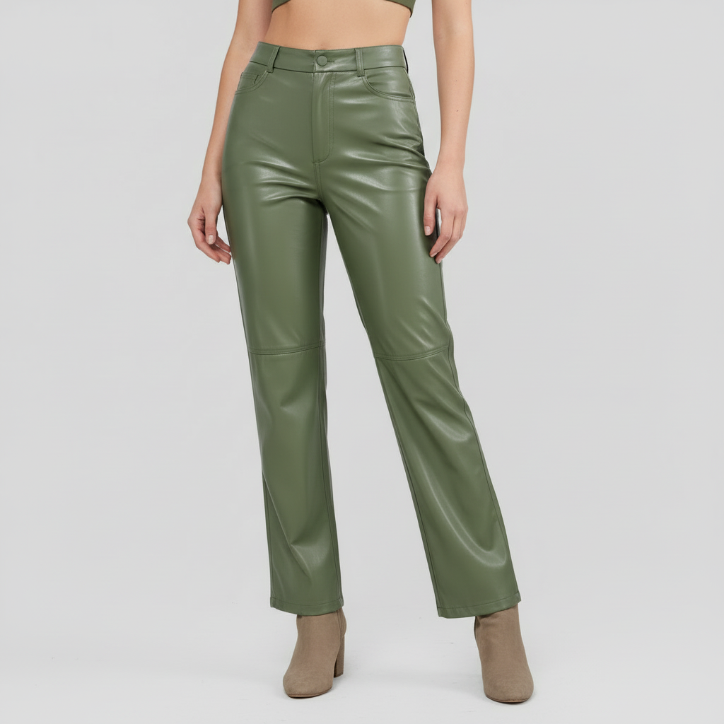 High Waist Wide Leg Leather Pants | Women's Trousers 4